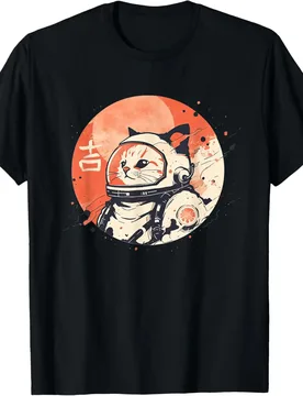 Japanese Minimalist 1950s Retro Space Cat Good Luck Kanji T-Shirt - Aliexpress - FashionsVida