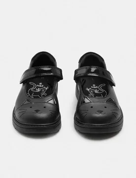 Kids' Leather Mary Jane Cat School Shoes (8 Small - 2 Large) Black Female - M&S - FashionsVida
