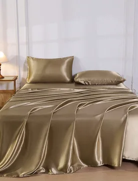 Juego de 4 piezas de sábanas de seda satén de unicolor premium dorado, 1 sábana ajustada & 1 sábana plana & 2 fundas de almohada Juego de protecto - Shein - FashionsVida