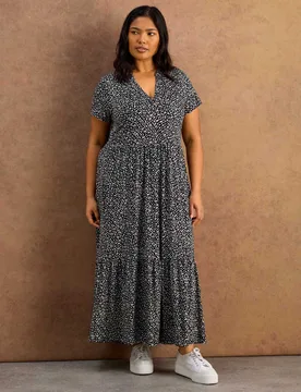 Jersey Floral V-Neck Midaxi Tiered Dress Black Mix female - Live Unlimited London - FashionsVida