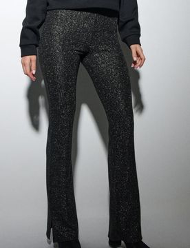 Pantaloni flare con filo metallico - nero