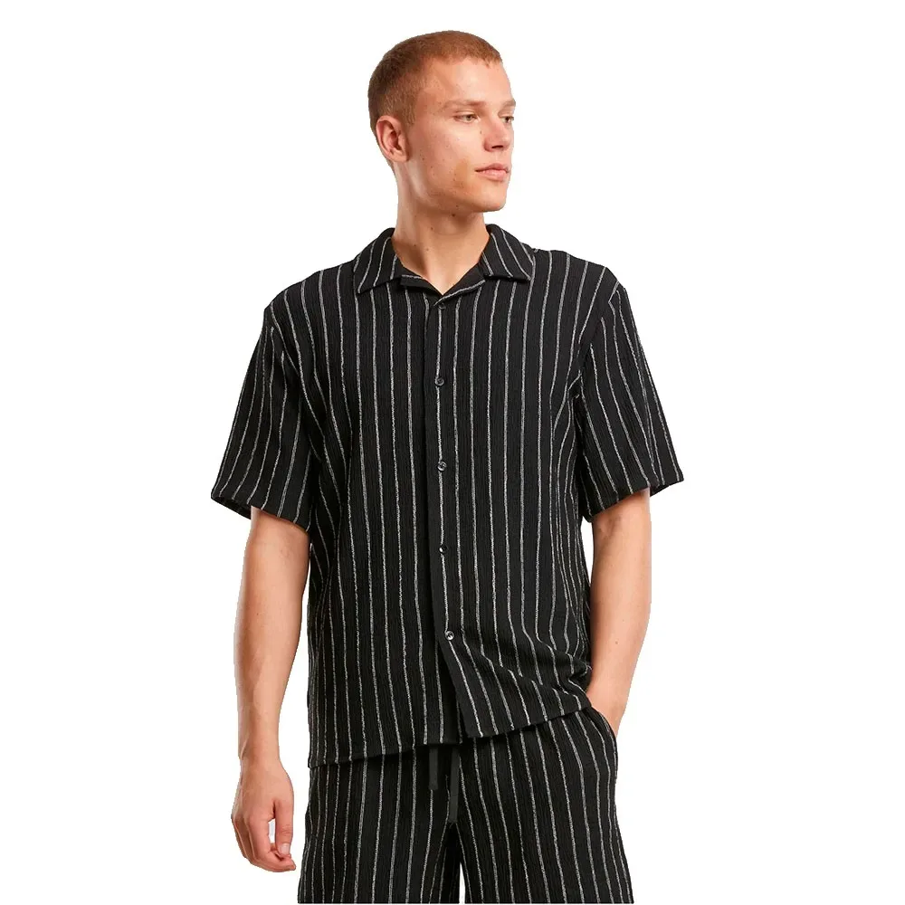 Camicia A Maniche Corte Crinkle Resort Black / Off White 4XL - Urban classics - FashionsVida