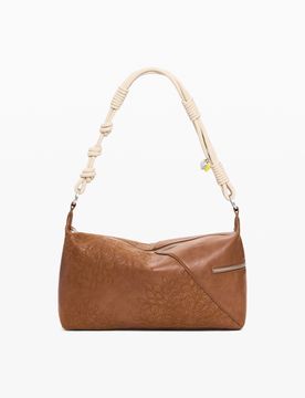 Sac moyen brodé, , PolyurÉThane, Marron, U