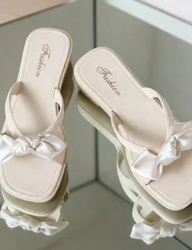 Sandalias planas para mujer, nuevos zapatos de moda para el verano, sandalias con lazo de tela blanca [corren 2 tallas talla grande pequeñas], zapato - Shein - FashionsVida