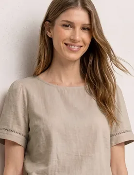 Blusenshirt mit Rundhals und Tape-Details female Beige - Street One - FashionsVida