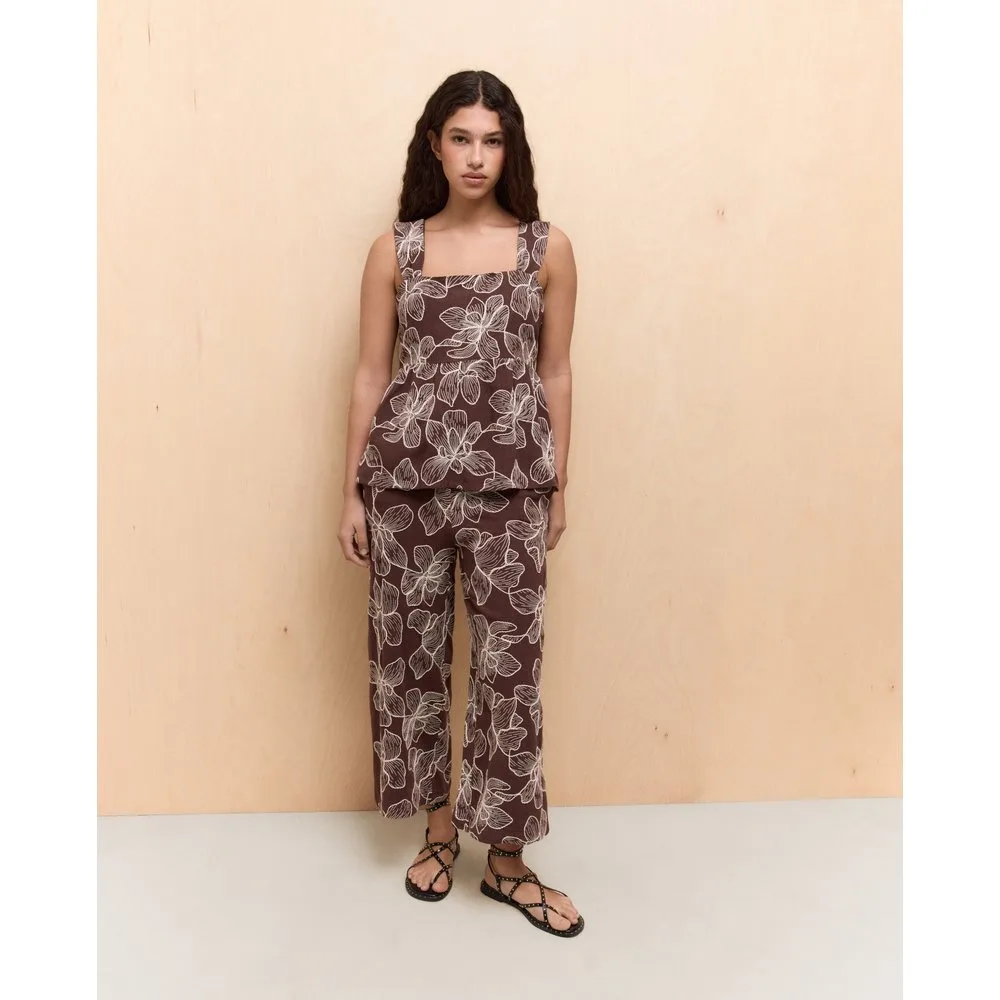 Pantalón de mujer culotte con lino bordado - Easy Wear - FashionsVida
