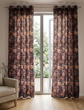 Tenda in velluto con nastro e motivo botanico - multicolor