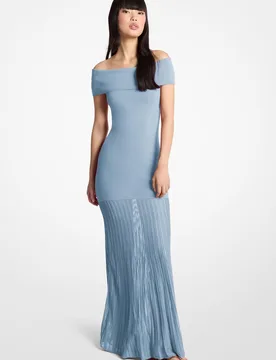 Vestido largo de punto elástico plisado con cuello barco - MICHAEL Michael Kors - FashionsVida