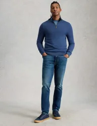 Pure Merino Wool Funnel Neck Half Zip Jumper Blue male
