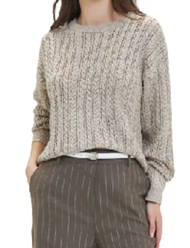 Maglione a trecce in misto lana modello Orix colore fango con scollo rotondo e micropaillettes - GOA GOA - FashionsVida