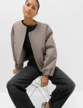 Collarless Bubble Hem Jacket Grey female - M&S - FashionsVida