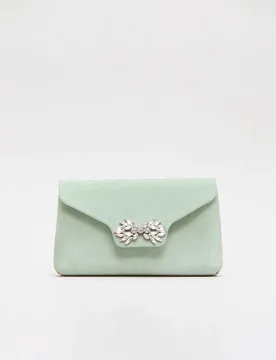 Suede Sparkle Clutch Bag Light Green female - Phase Eight - FashionsVida