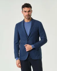 Blazer blu indaco in misto viscosa stretch effetto fiammato
