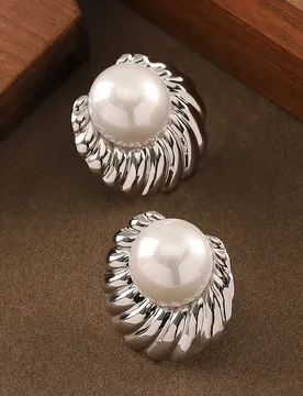 Fashionable, exquisite and simple holiday style round twist braided pearl stud earrings, personalized and versatile earrings - Aliexpress - FashionsVida