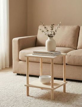 Tavolino in legno con ripiano - beige