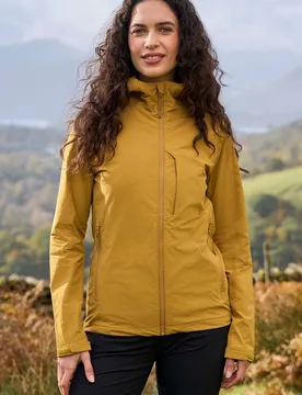 Women's ’Retreat’ Water Resistant PFC Free Stretchy Packable Softshell Jacket in Mustard Size: 16 - Mustard - Size: 16 - Mountain Warehouse - FashionsVida