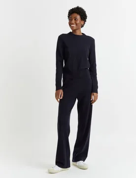 Wool Rich Wide Leg Relaxed Joggers with Cashmere Navy female - Chinti & Parker - FashionsVida
