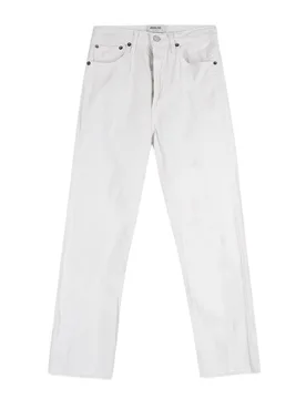 White Mid Rise Straight Leg Jeans - Agolde - FashionsVida