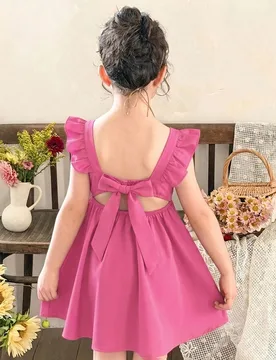 Vestido casual para niña con cuello cuadrado, volantes en el bajo y unicolor tejido - Shein - FashionsVida
