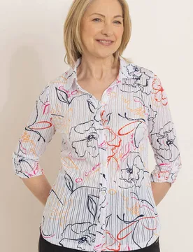 Textured Printed Blouse - White - Size: L - Anna Rose - FashionsVida
