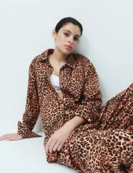 Pure Cotton Animal Print Pyjama Top Brown Mix female
