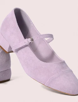 Zapatos de mujer de punta redonda de ante morado con estilo lindo para uso universitario, Mary Jane de moda con tacón grueso y tacón bajo - Shein - FashionsVida