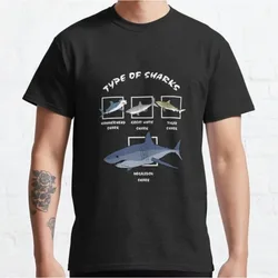 Types Of Sharks Educational Shark Short Sleeve t shirt Vintage Graphic Tee 100% cotton printed clothes All size Tops S-6XL