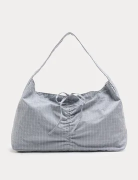Checked Ruched Tie Shoulder Bag Blue Mix female - M&S - FashionsVida