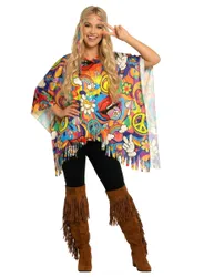 Bunter Hippie Poncho für Erwachsene
