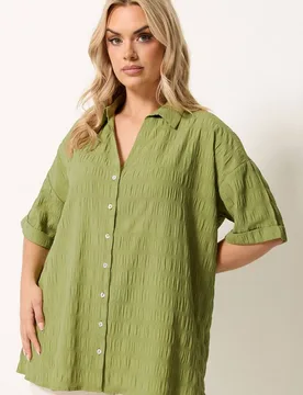 Women's Textured Shirt in Green Size: 16 - Green - Size: 16 - Yours - FashionsVida
