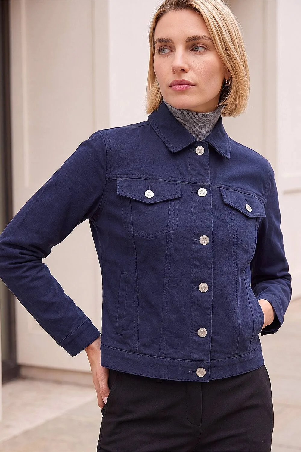 Stretch Pocket Detail Jacket - Navy - Size: 18 - Roman - FashionsVida