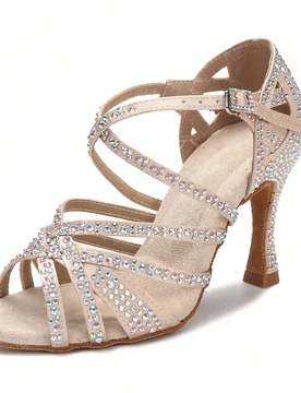 Zapatos de baile latino para mujer de color albaricoque, tacón cubano de 9 cm, zapatos de tango, salsa y baile de salón para damas, zapatos de prác - Shein - FashionsVida