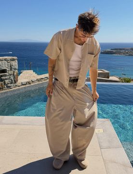 Chemise Boxy Fit Plissée À Manches Courtes Xs Sable
