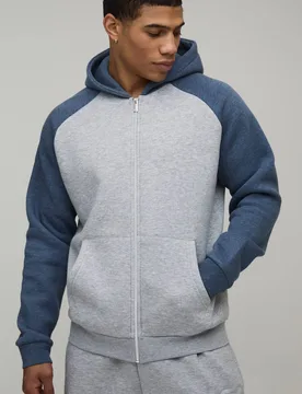 Men's Regular Fit Raglan Sleeve Zip Through Hoodie Grey Marl Size Large Grey Marl L - boohooMAN - FashionsVida