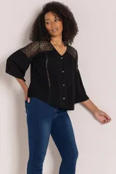 Women's Lace Trimmed Blouse in Black Size: 18 - Black - Size: 18
