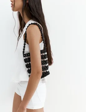 Striped Beaded Handbag (Size: ) - Pull&bear - FashionsVida