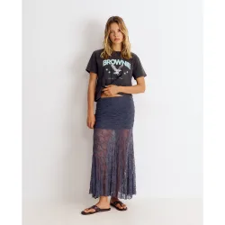 Falda midi drapeada con encaje