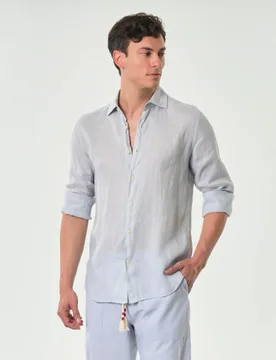 Camicia grigia in puro lino con collo alla francese - MC2 SAINT BARTH - FashionsVida