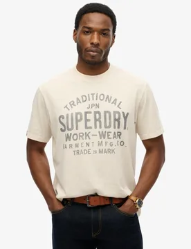 Superdry Herren Machined Goods Workwear T-shirt Creme - Größe: L - 39.99 - FashionsVida