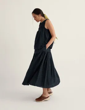 Cotton Rich Checked Midi A-Line Tiered Skirt Navy female - Seasalt cornwall - FashionsVida