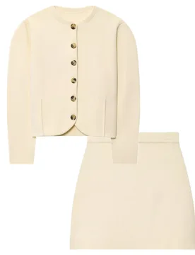 Maxdutti French Elegant Beige Knitted Cardigans Skirt Suit New Two Piece Set,Women's Suit,Ropa Mujer Woman Clothing - Aliexpress - FashionsVida