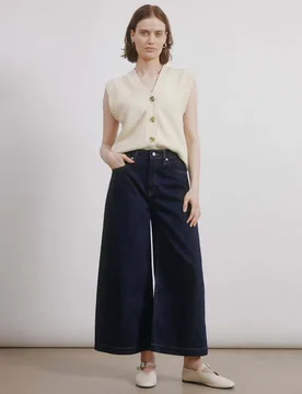 Denim Straight Leg Culottes Indigo female - Albaray - FashionsVida