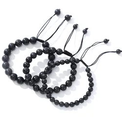 PANGEM-Sale 2pcs 100% Natural Russia Shungite Bead 6mm 8mm 10mm Round Bracelet Adjustable,EMF radiation Protection,5G Blocker