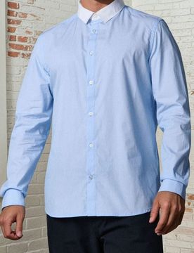 Camicia slim fit in cotone - blu pallido