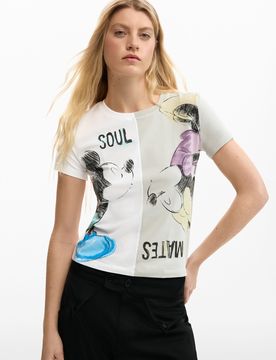 Camiseta Mickey y minnie Mouse™ kiss, Mujer, Algodon, Blanco, XS