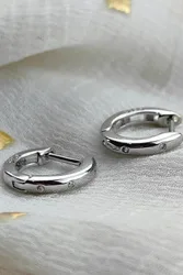 Sterling Silver Round Zircon Hoop Earrings - Silver - Size: One Size