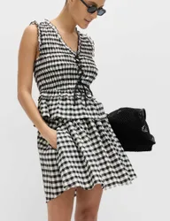 Cotton Blend Gingham Mini Circle Skirt Black Mix female