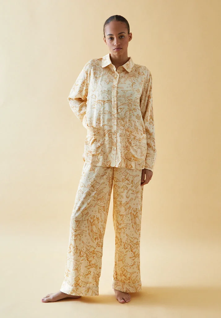 Evie Long Sleeve Horoscope Print Pyjama Set In Cream - S - Lily and Lionel London Limited - FashionsVida
