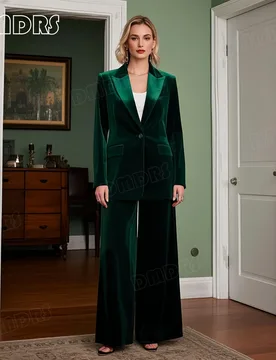 Emerald Soft Velvet Suit Set for Women, One Button Slim Fitting Blazer and Wide Flare Trousers, Autumn Customized Prom Suits - Aliexpress - FashionsVida