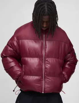Men's Boxy Fit High Shine Nylon Mix Funnel Neck Puffer Jacket Burgundy Size X-Small Burgundy XS - boohooMAN - FashionsVida